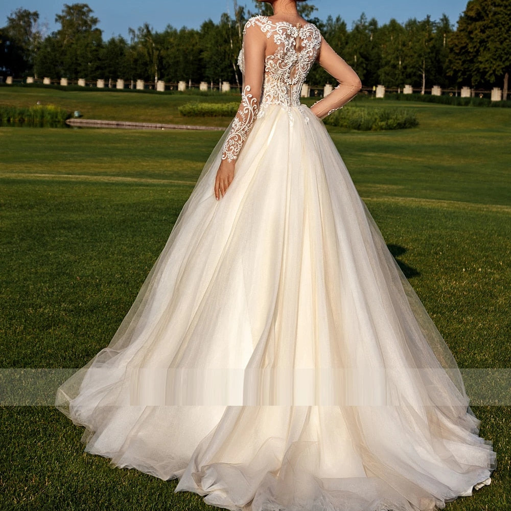 Modern Aline Long Wedding Tulle Appliqued I Custom Made - Wedding Dress