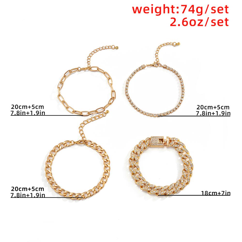 4pcs/set Luxury Shiny Rhinestone Bracelets Set Bangle for Women