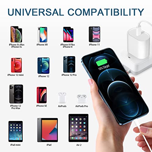 iPhone Charger Fast Charging, 【MFi Certified】 2-Pack 20W USB C Fast Charger with 6FT Fast Charging Cable for iPhone 14/13/12/11/Xs/8, iPad, AirPods Pro and More