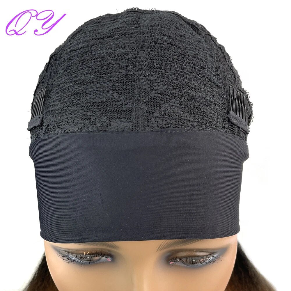 Straight Headband Wig Natural Black Medium Length Wig Afro Kinky Free Part