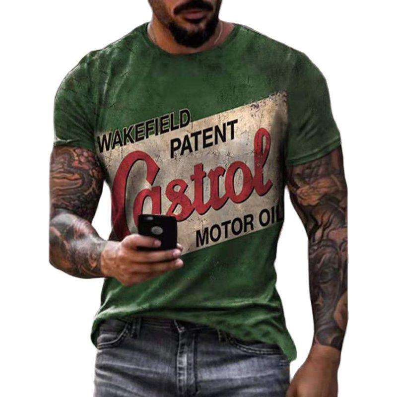 T shirts 3d Castrol Print Short Sleeve Letter Tops Fashion Oil