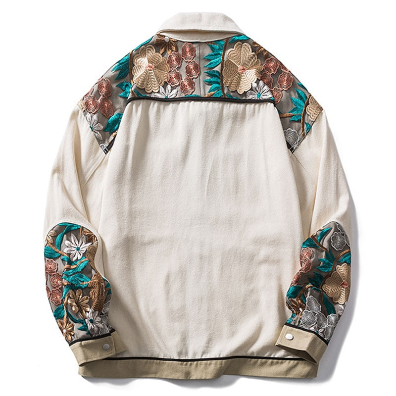 Men Streetwear Jacket Cotton Japanese Embroidery Patchwork Varsity Jacket Vintage Harajuku Loose Coat Unisex Spring Oversize Top