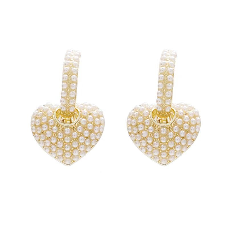 Sweet Pearl Peach Heart Love Dangle Earrings For Woman