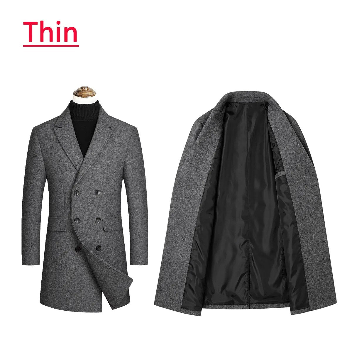 Long Wool Trench Coat Male Jacket