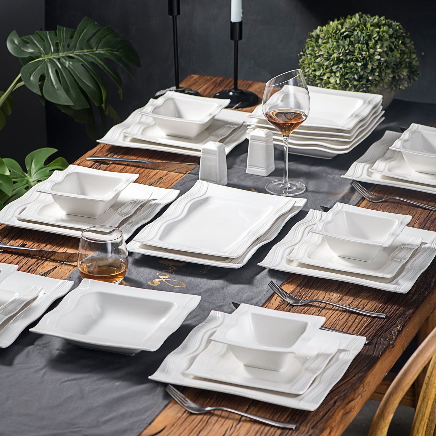 Square Dinnerware Sets 28 Piece White Porcelain Plates and Bowls Set Salt Pepper Pot Salad Pasta Bowls Dinner Set|Dinnerware Sets|