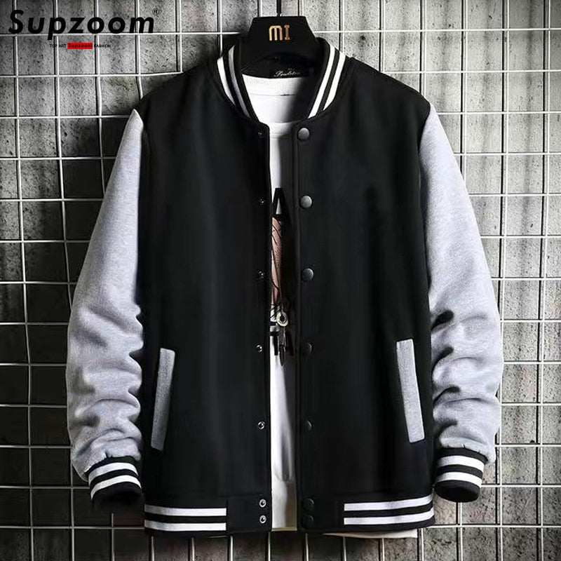 Fashion Fleece Casual Baseball Uniform Cotton Spliced Regular Rib Sleeve Brand Clothing Bomber Jacket Men