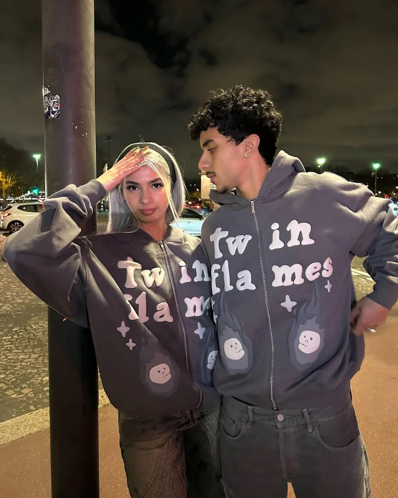 Y2k puffed printed font oversized hoodie