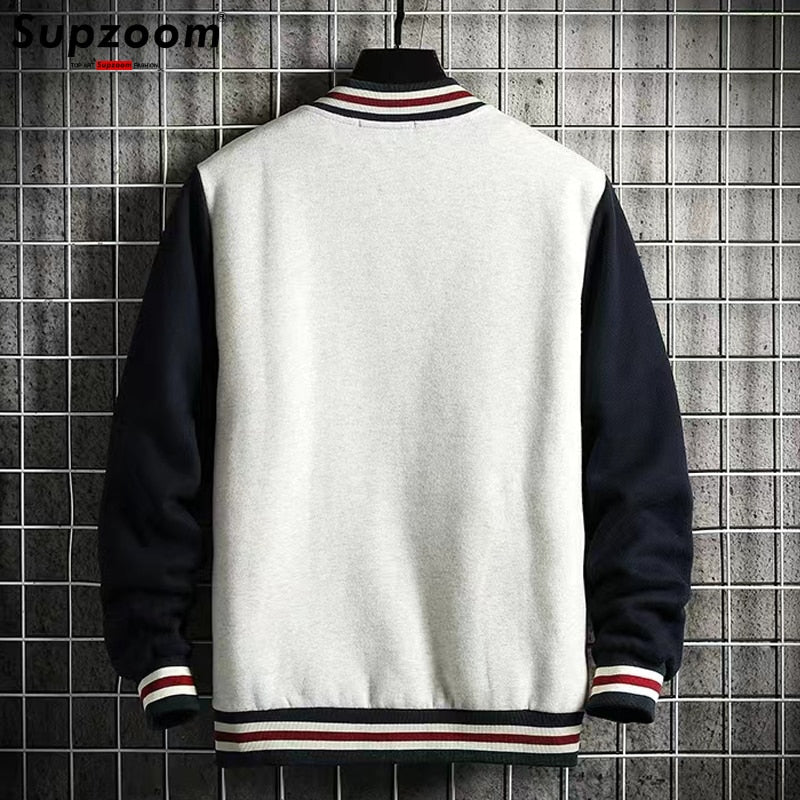 Fashion Fleece Casual Baseball Uniform Cotton Spliced Regular Rib Sleeve Brand Clothing Bomber Jacket Men