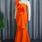 Orange Evening one Shoulder Ruffle Dress