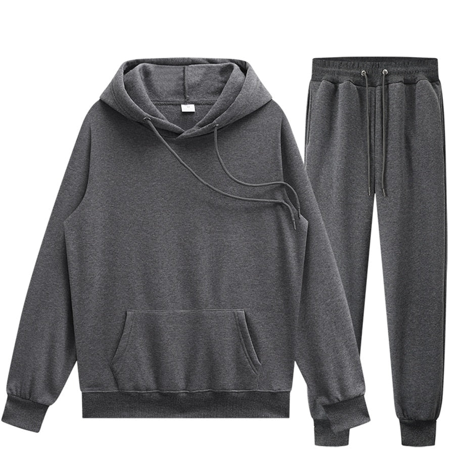 Men Hoodie Two-Piece Set Casual Solid Color Sweat Suit Tracksuit