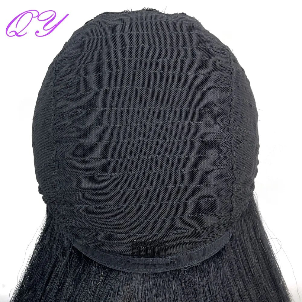 Straight Headband Wig Natural Black Medium Length Wig Afro Kinky Free Part