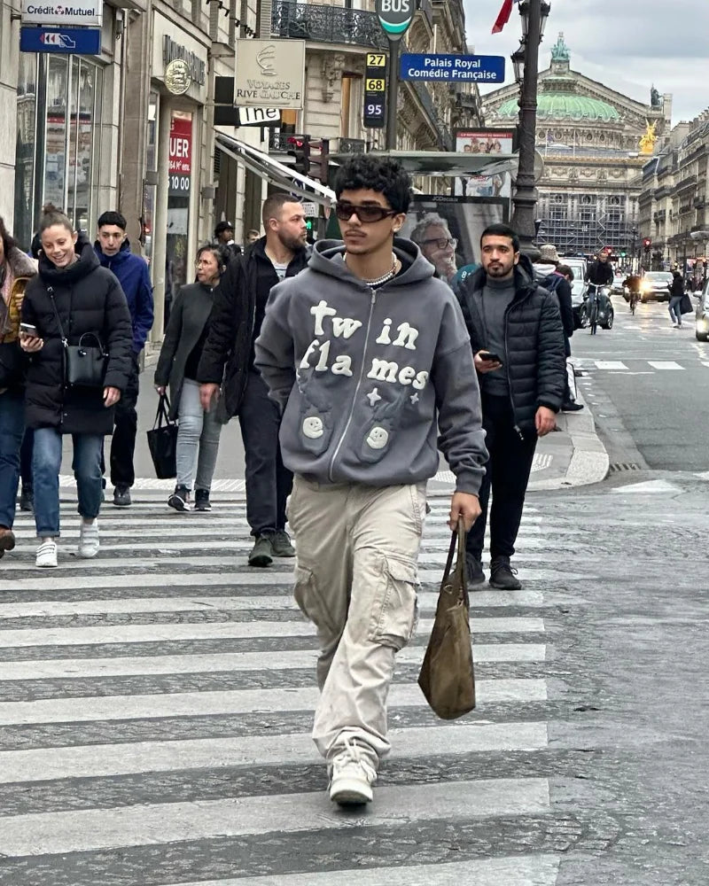 Y2k puffed printed font oversized hoodie