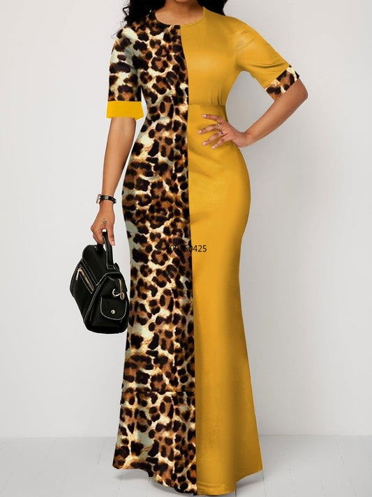 Leopard Print Dashiki Maxi Dress for Women