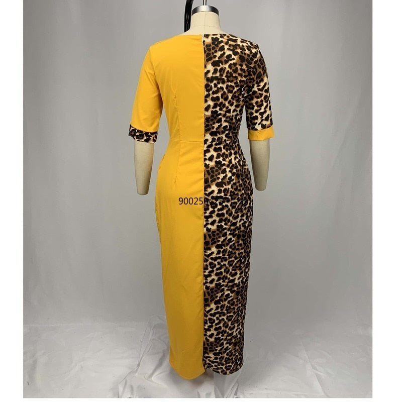 Leopard Print Dashiki Maxi Dress for Women