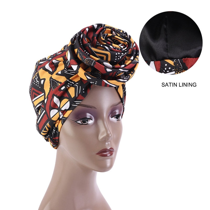 Print Stretch Bandana Satin Head Long Scarf Wrap