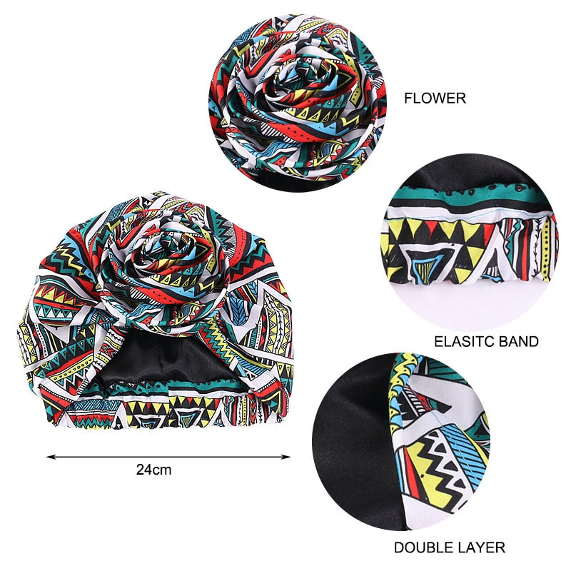 Print Stretch Bandana Satin Head Long Scarf Wrap