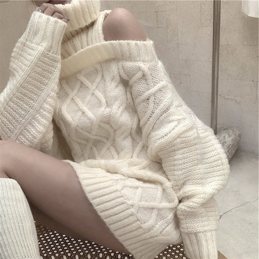 One Size Turtleneck Knitted Sweater for Women