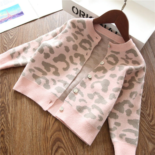 Leopard Print Sweater Jacket for Girls
