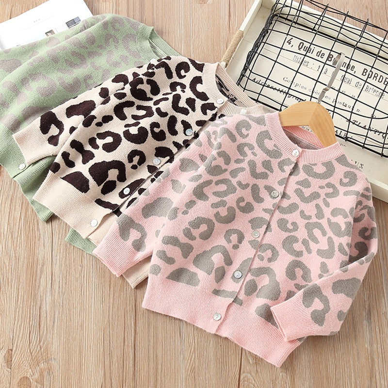 Leopard Print Sweater Jacket for Girls
