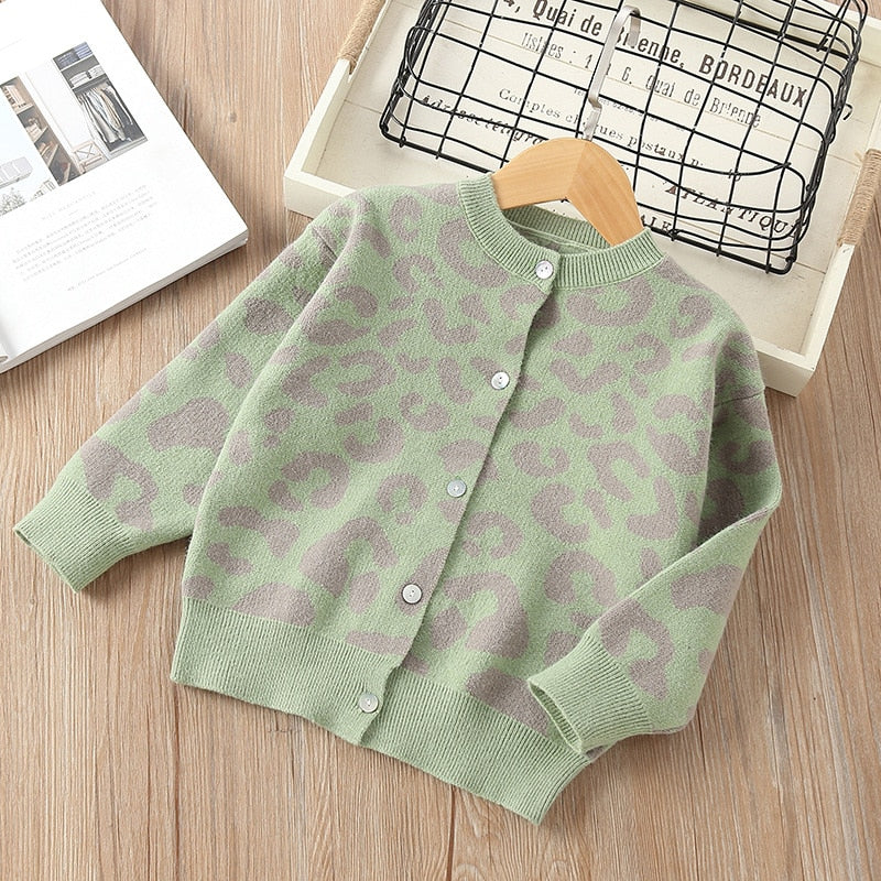 Leopard Print Sweater Jacket for Girls