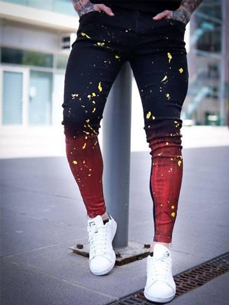 Hip Hop High Street Gradient Paint Denim for Men - Jeans