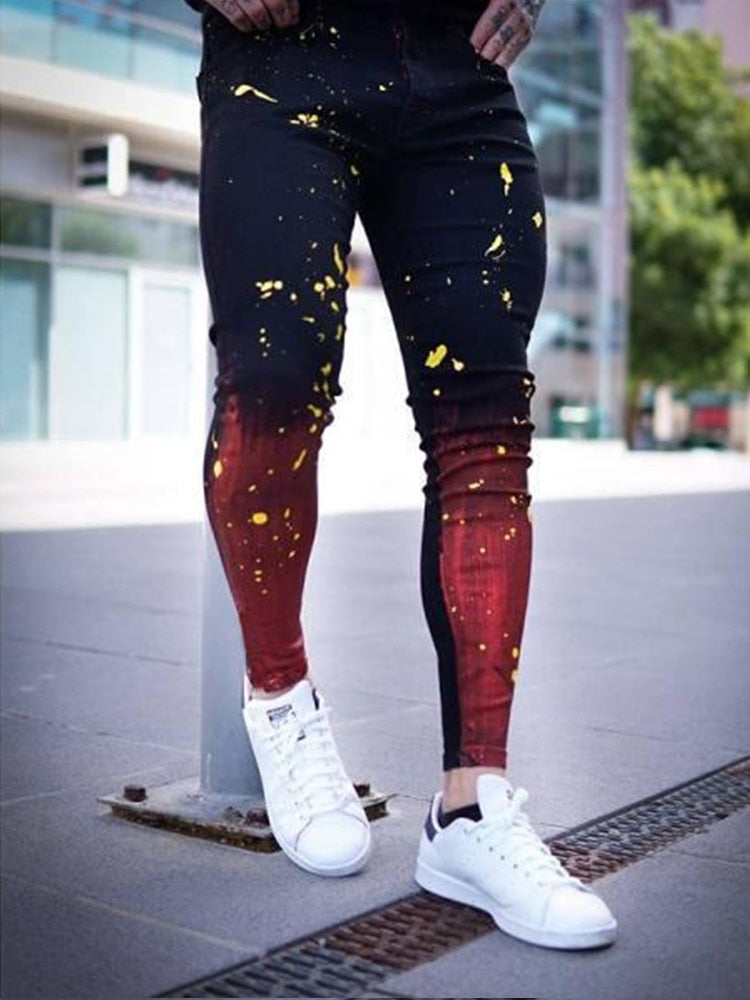 Hip Hop High Street Gradient Paint Denim for Men - Jeans