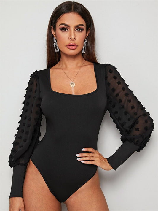 Long Sleeve Square Collar Rompers Overalls Sexy Bodycon Jumpsuit