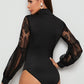 Mesh Long Sleeve Bandage Turtleneck Romper Overall Sexy Jumpsuit
