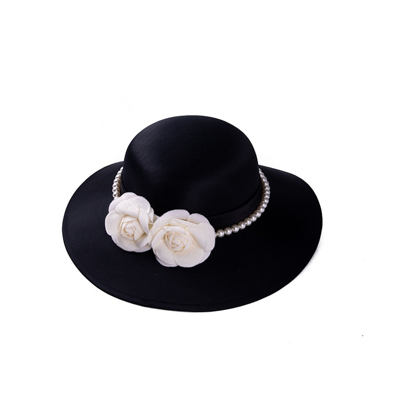 Elegant black pearl Hepburn Party hat