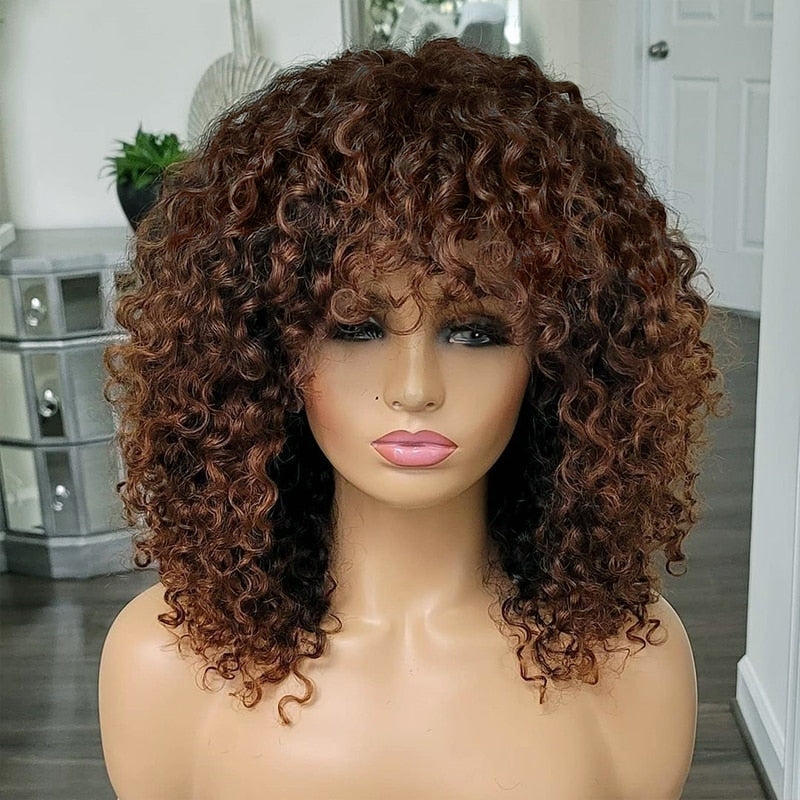 Human Hair Curly Wig For Women With Bangs