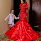 Chic Red Mermaid African Prom Dress