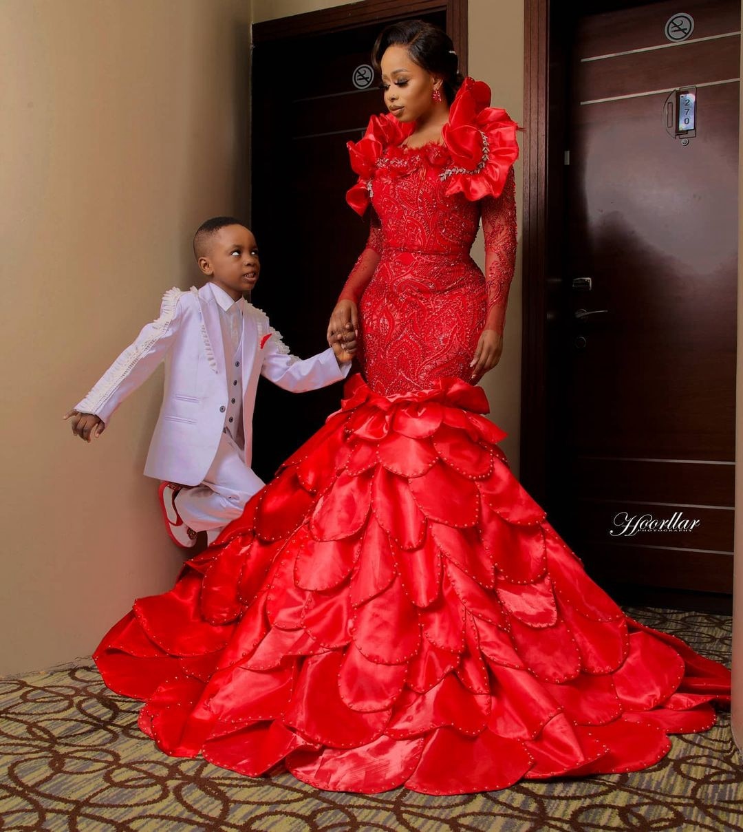 Chic Red Mermaid African Prom Dress