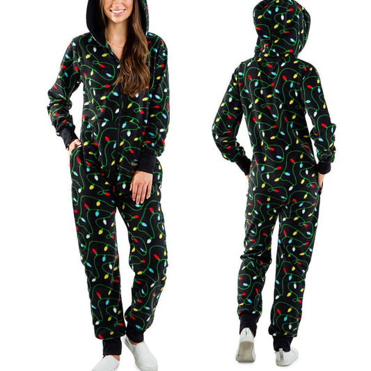 Christmas Onesie For Women Long Sleeve Hooded Christmas Printed Pyjamas