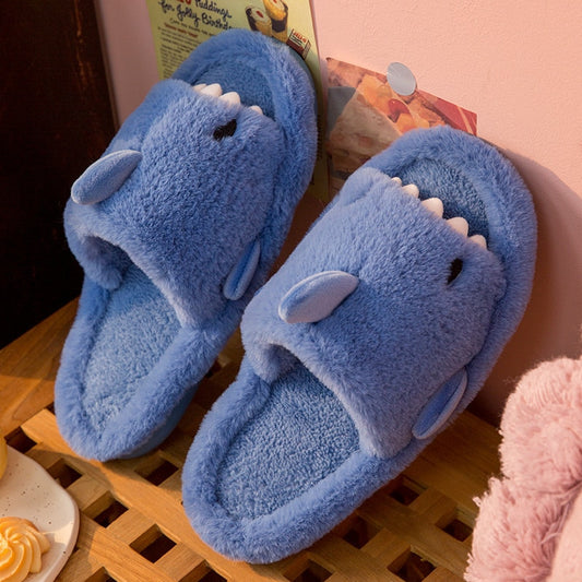 Winter Cartoon Shark Fluffy Slippers For Women