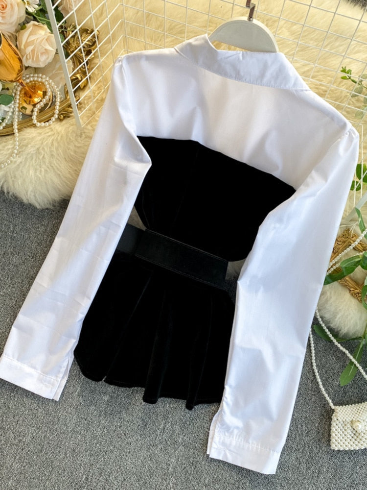 Velvet Tops With High Waist Belt Shorts- 2 Piece Set