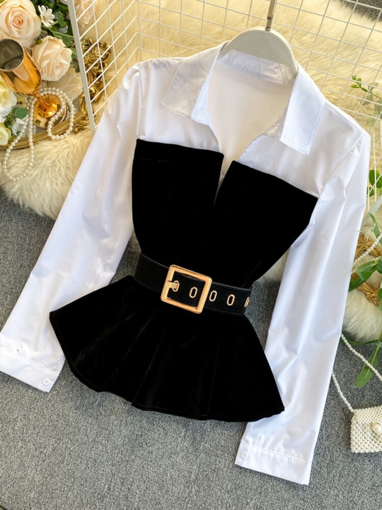 Velvet Tops With High Waist Belt Shorts- 2 Piece Set