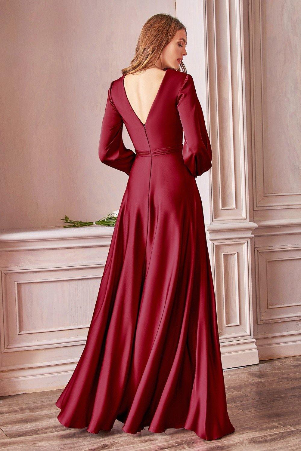 V Neck Pleated Satin Side Slit Party Dress/ Bridesmaid Dress