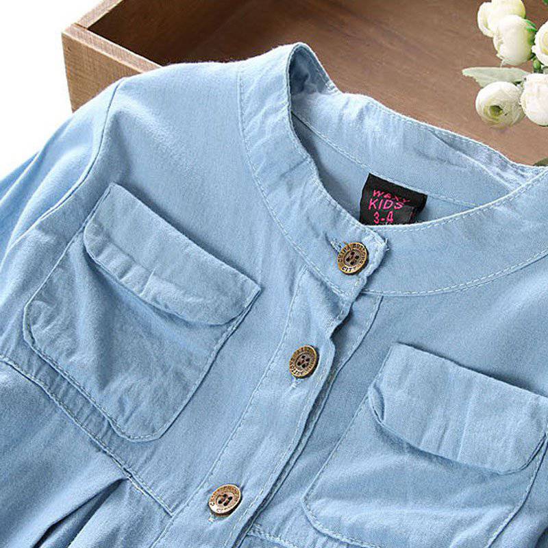 Soft Denim Long Sleeve Blouse Top for Girls