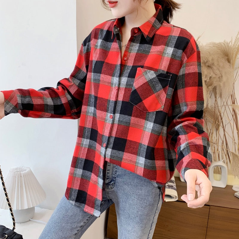 High-quality Soft Warm Winter Women's Plaid Shirt