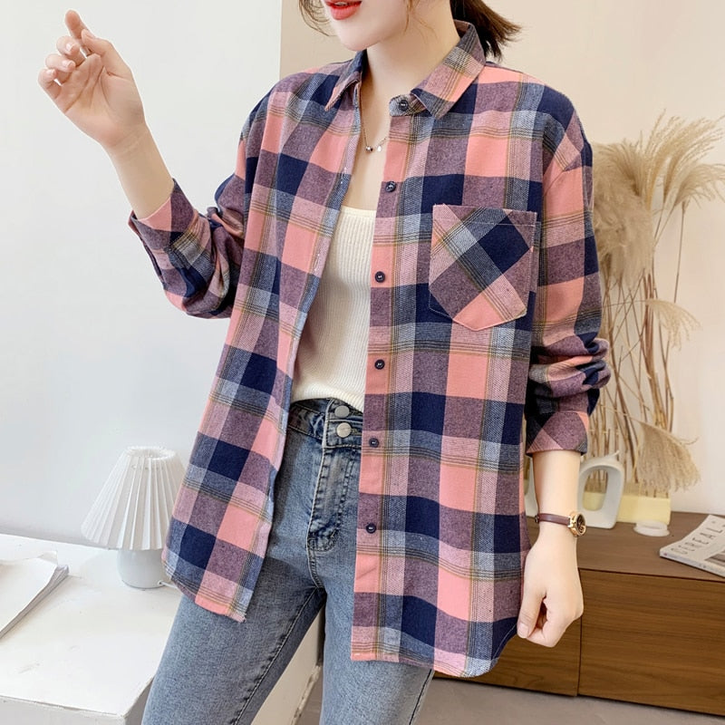 High-quality Soft Warm Winter Women's Plaid Shirt