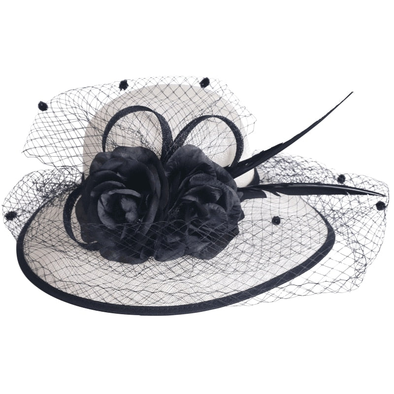 Elegant Linen Wedding Hat With Veil Party Hat