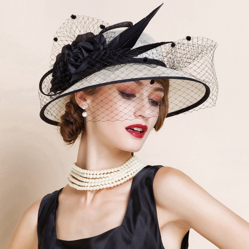 Elegant Linen Wedding Hat With Veil Party Hat