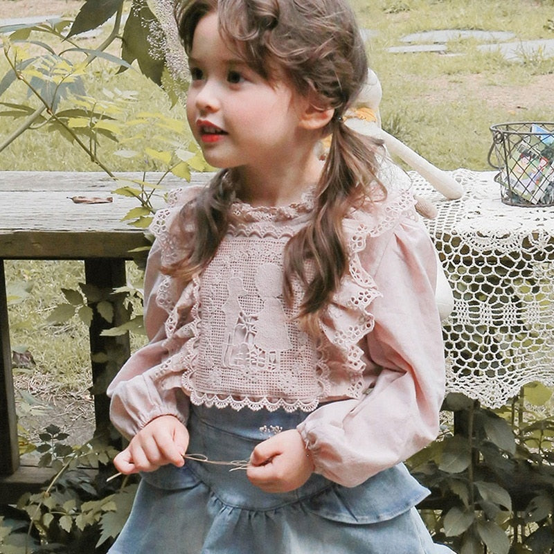Cotton Lantern Sleeve Blouse Top for Girls