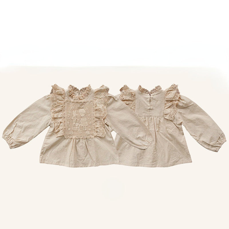 Cotton Lantern Sleeve Blouse Top for Girls