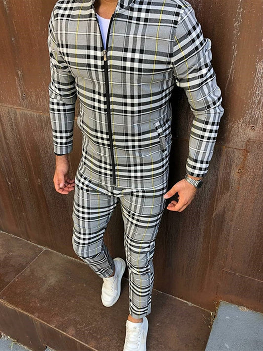 Plaid Jacket + fashion Trousers Two Piece Set