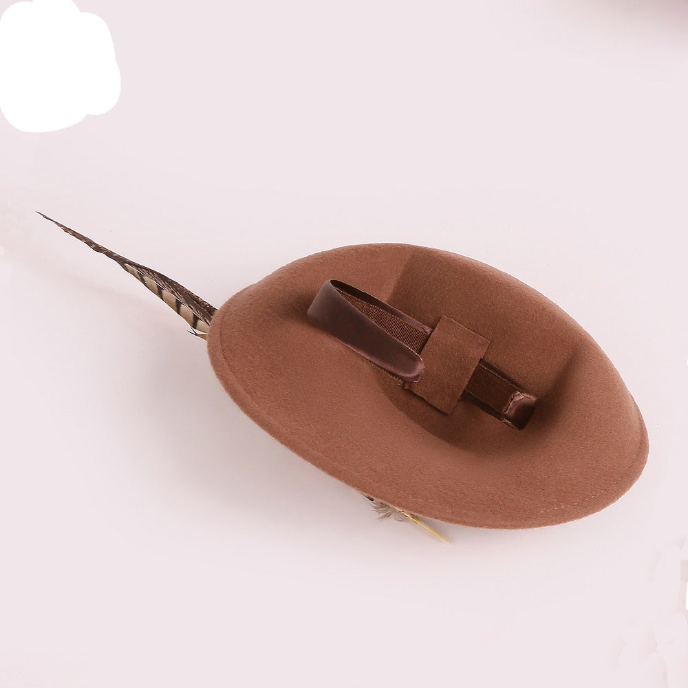 Fascinators Pillbox Cap With Natural Feathers Wedding Hat For Women