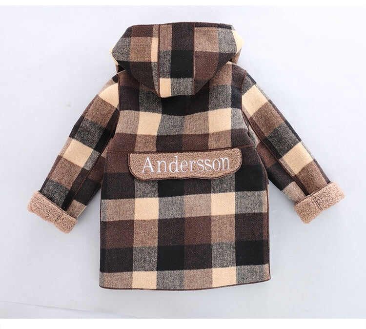 Hooded Warm Plaid Outerwear Windbreaker Jacket Coat for Boys