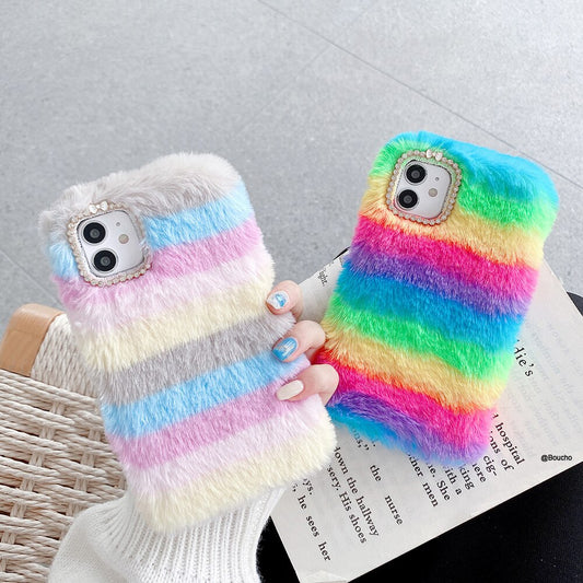 Rainbow Furry Fluffy Warm Phone Case
