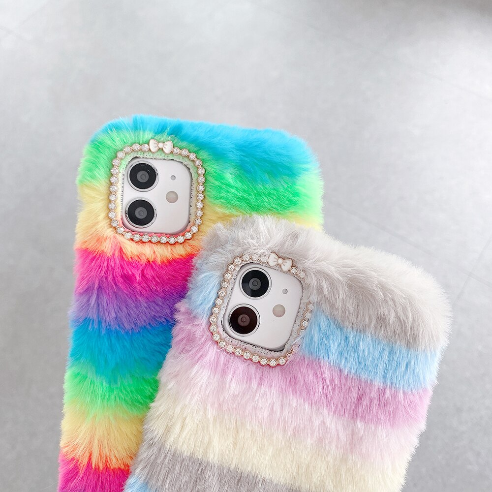 Rainbow Furry Fluffy Warm Phone Case