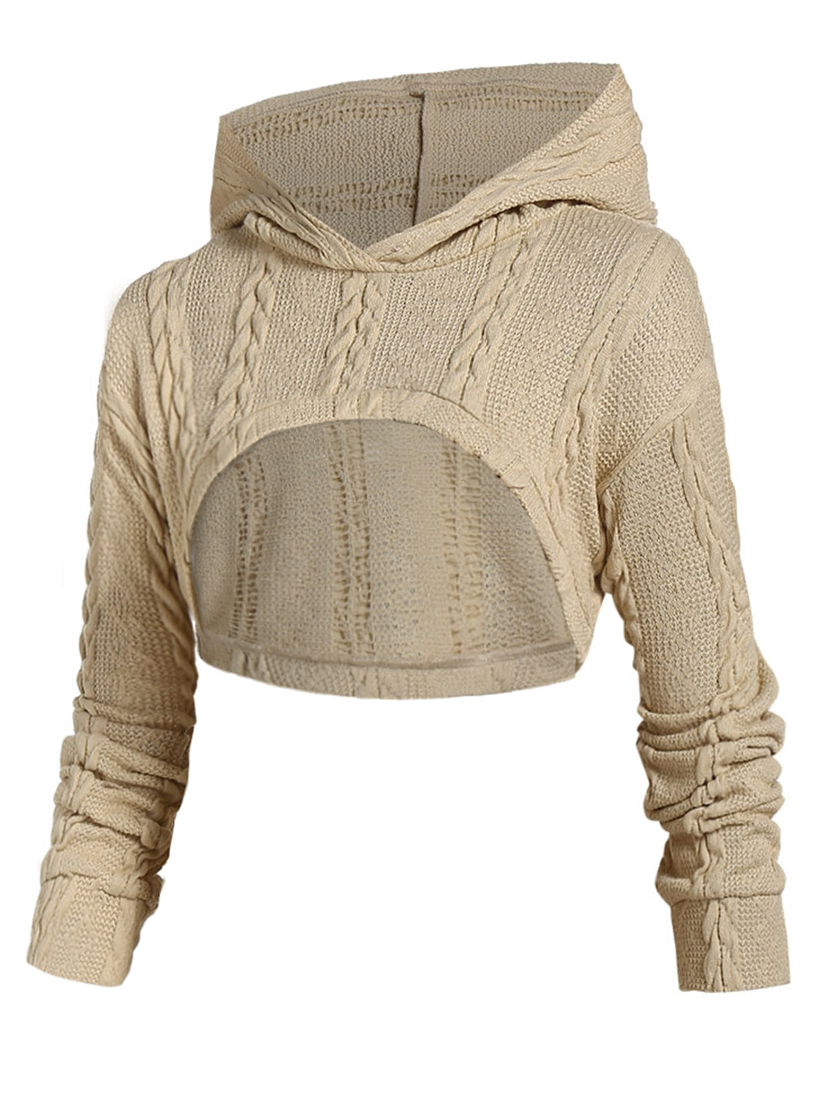 Fashion Long Sleeve Hooded Knit Arm Warmer Sweater Dress